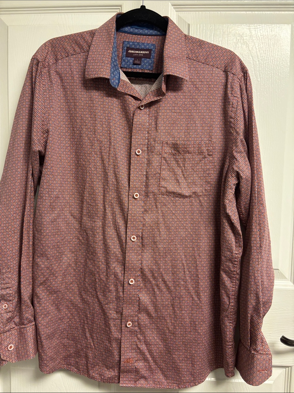 Johnston & Murphy Burgundy Patterned Long Sleeve Dress Shirt